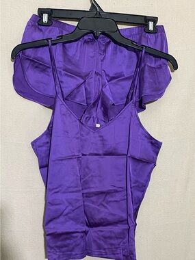 Silky Purple Satin Camisole & Shorts Sleep Set